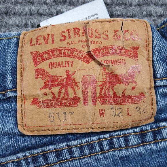 Levi’s Jeans Mens 32x32 Blue 511 Slim Stretch Medium Wash Hemmed - Picture 8 of 10